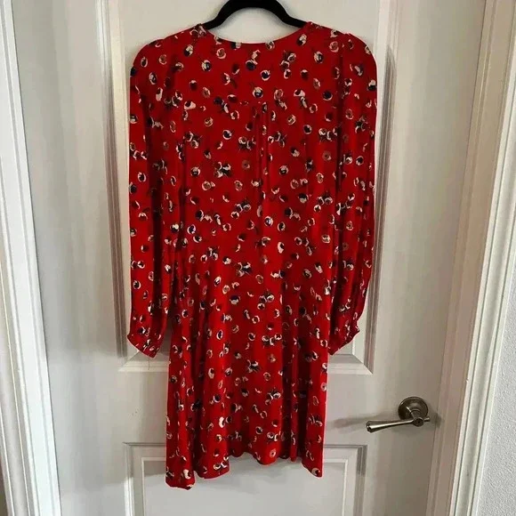 NWT Anthropologie by Maeve Red Long Sleeve Faux Wrap Dress Size 0 - Picture 10 of 10